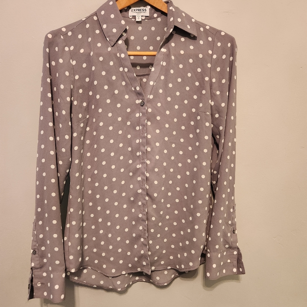 Express Gray Polka Dot Button-Down Shirt